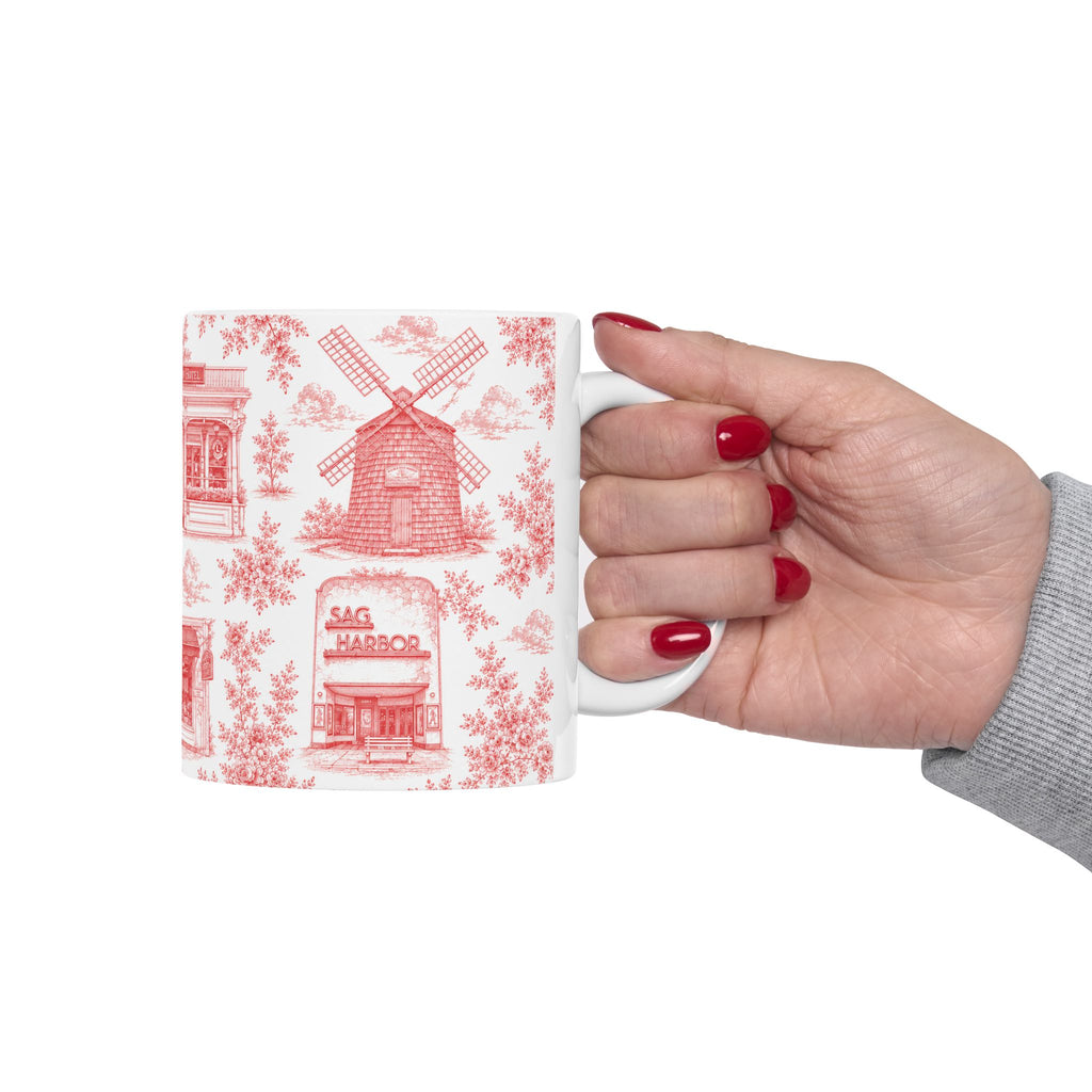 Sag Harbor Red Toile de Jouy Mug | Hamptons Chinoiserie Ceramic Coffee Cup
