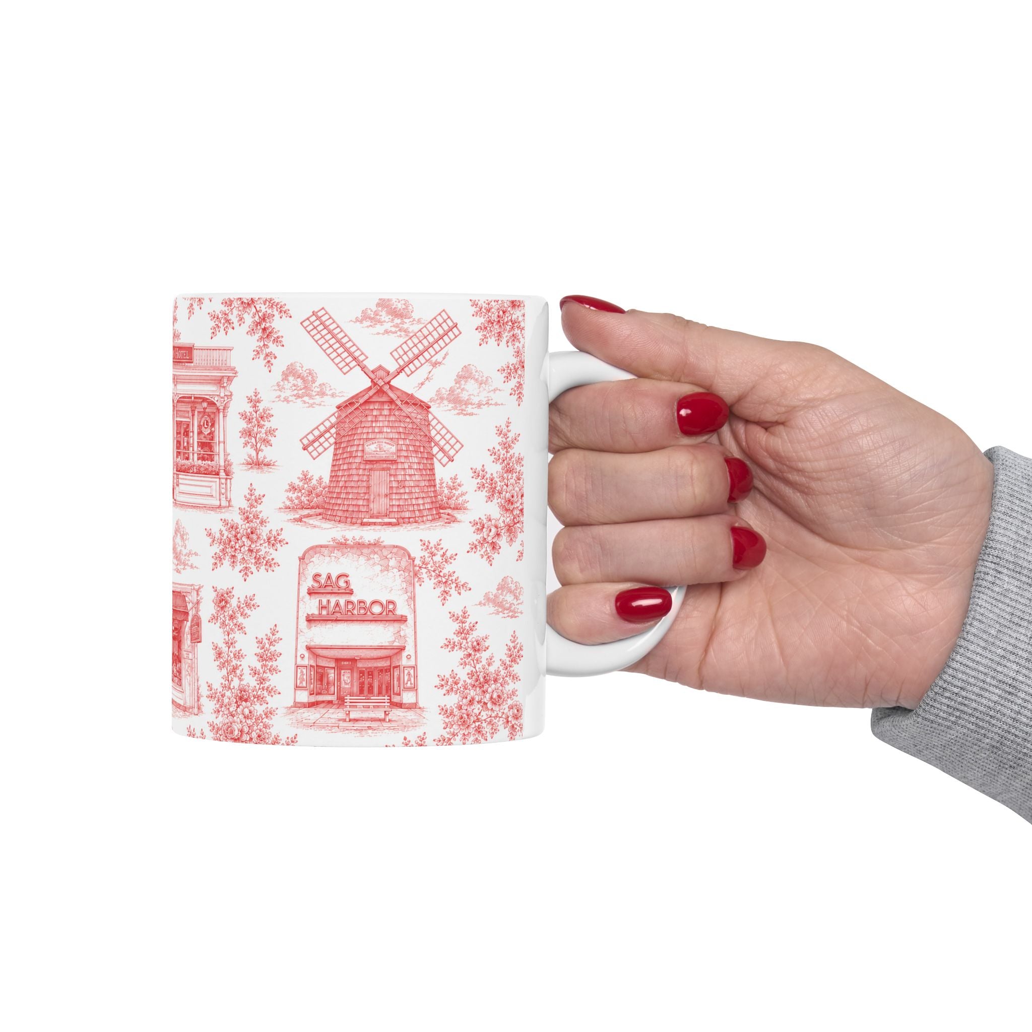 Sag Harbor Red Toile de Jouy Mug | Hamptons Chinoiserie Ceramic Coffee Cup