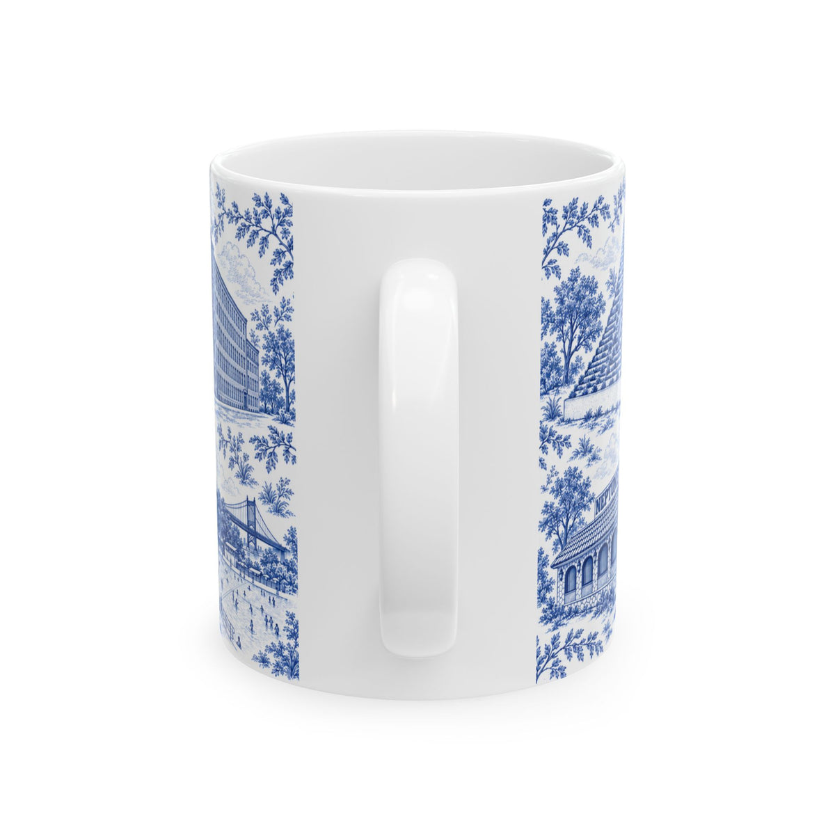 Astoria Blue Toile Cityscape Ceramic Mug — 11oz Decorative Coffee Cup