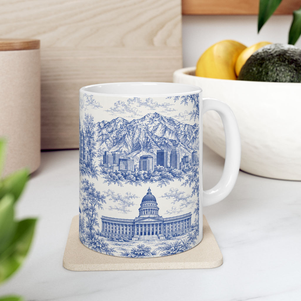 Salt Lake City Blue Toile de Jouy Mug —  Ceramic Coffee Cup (11oz)
