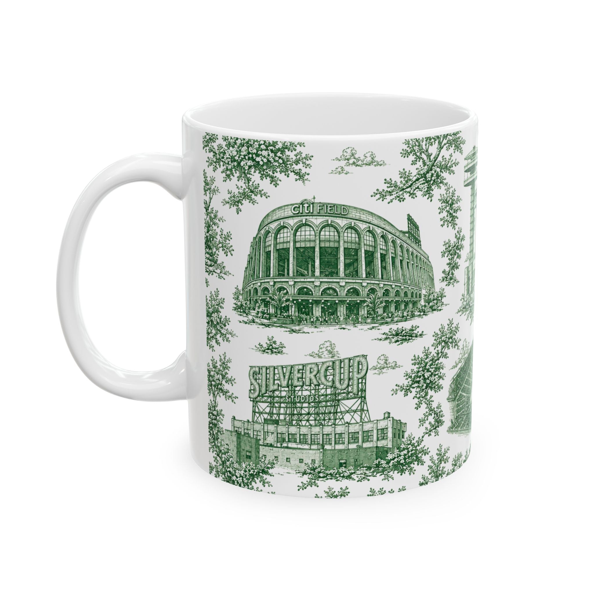 Queens Green Toile de Jouy Mug | Chinoiserie Ceramic Coffee Cup