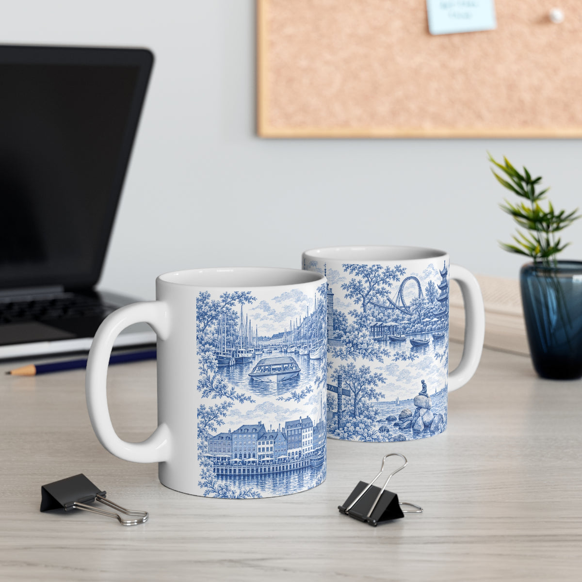 Copenhagen Blue Toile de Jouy Ceramic Coffee Mug (11 oz, Ships from Europe)