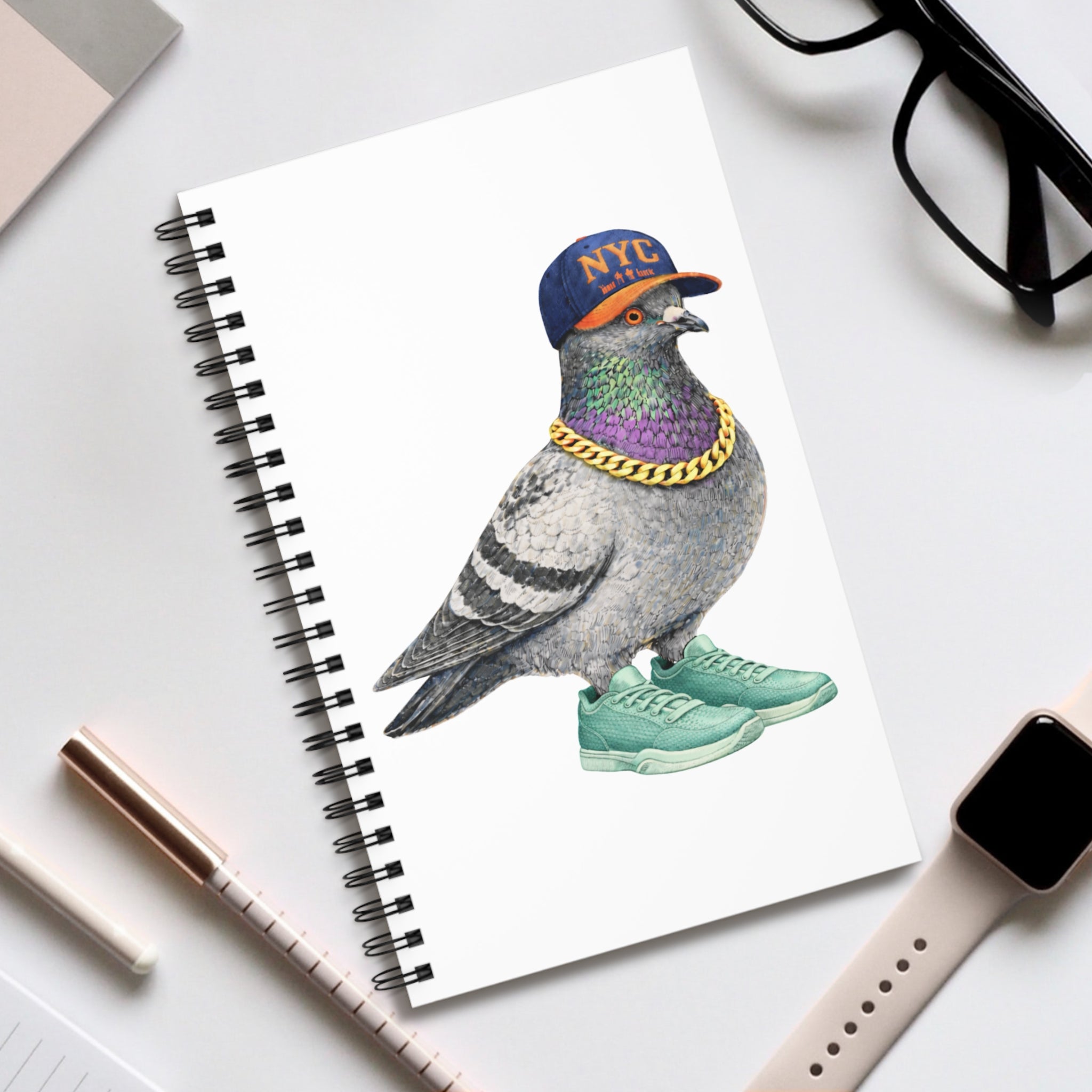Customizable Manhattan NYC Pigeon Spiral Journal | Basketball Fan Bird Lovers Notebook