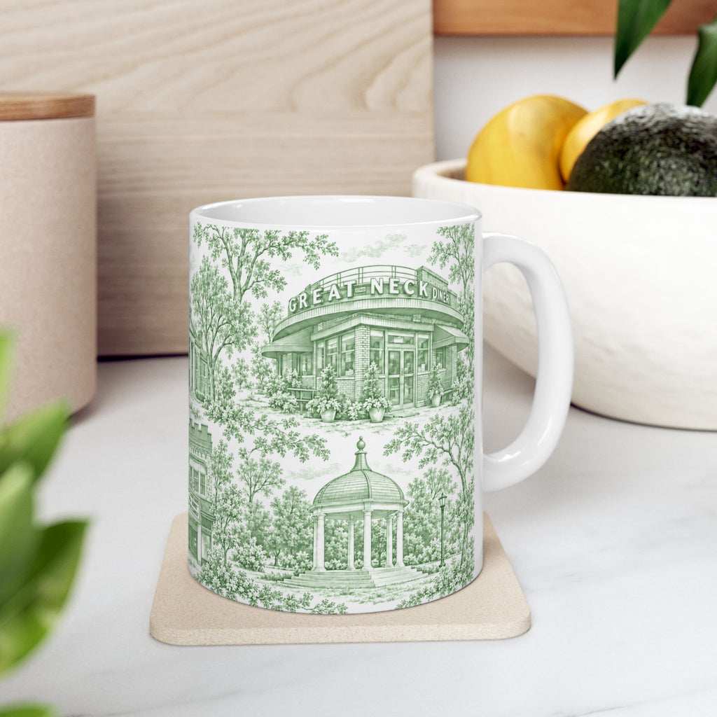 Great Neck Green Toile de Jouy 11oz Ceramic Mug
