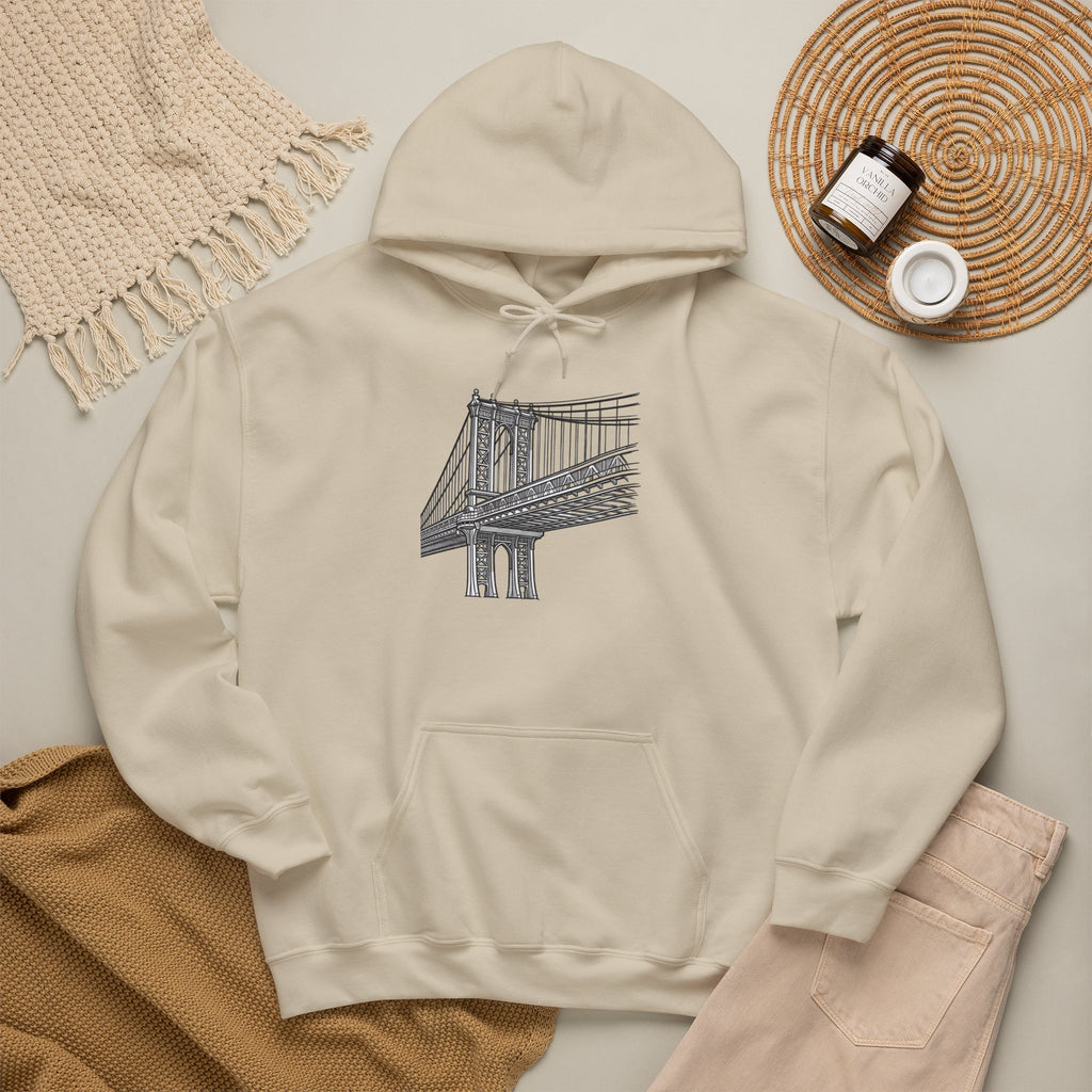 Manhattan Bridge Sketch Hoodie — New York City Bridge Pullover Hooded Sweatshirt