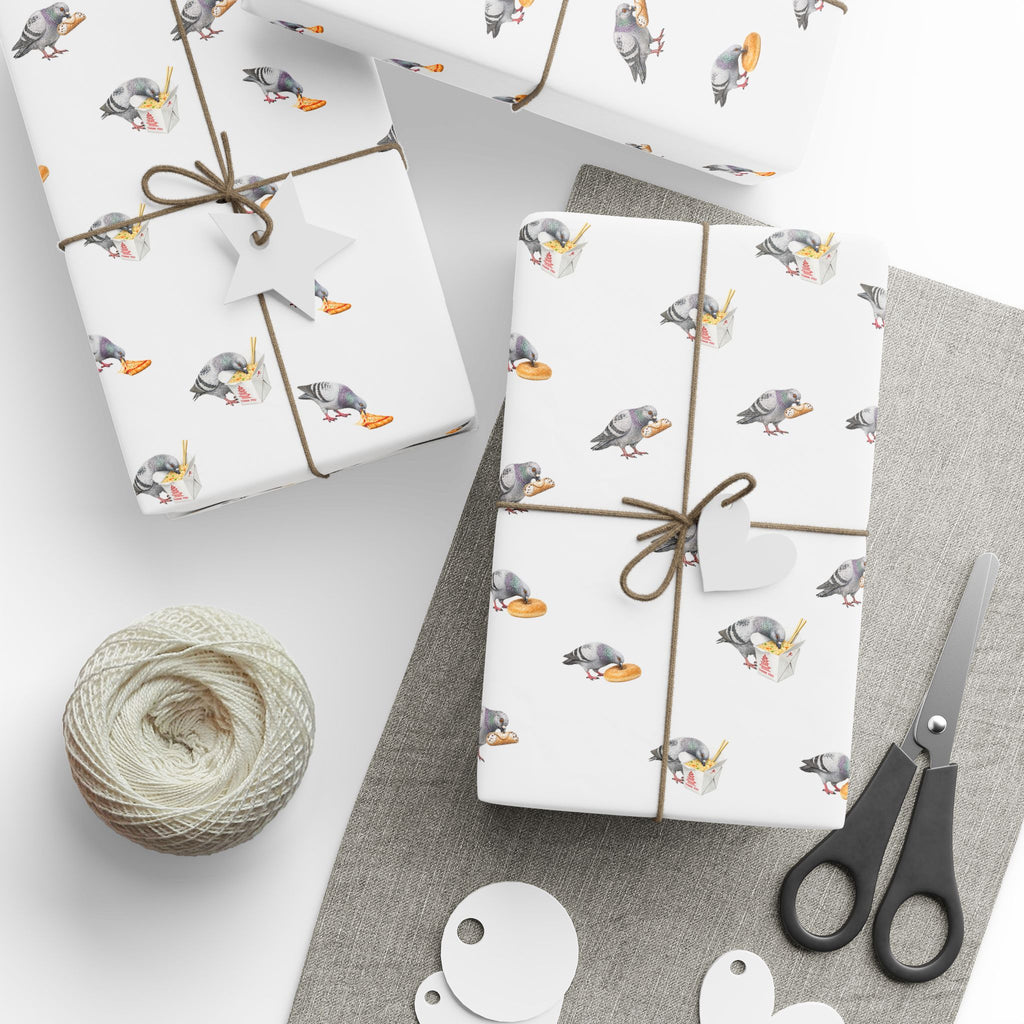 Foodie NYC Pigeons Pattern Gift Wrap Paper | New York Food Influencer Bird Lover Wrapping Paper Roll