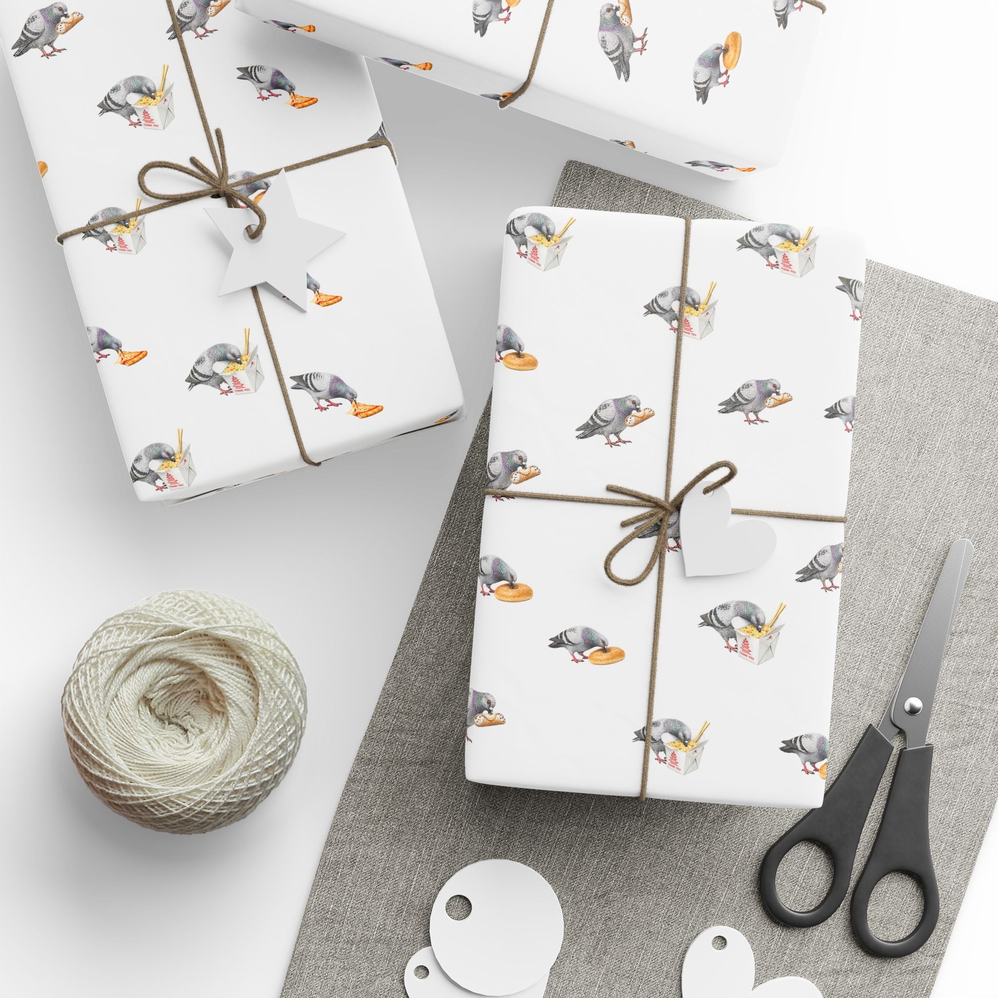 Foodie NYC Pigeons Pattern Gift Wrap Paper | New York Food Influencer Bird Lover Wrapping Paper Roll