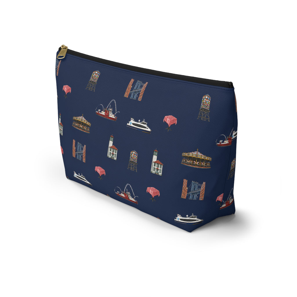 Icons of DUMBO Large Navy Blue Accessory Pouch — T-Bottom Makeup Bag