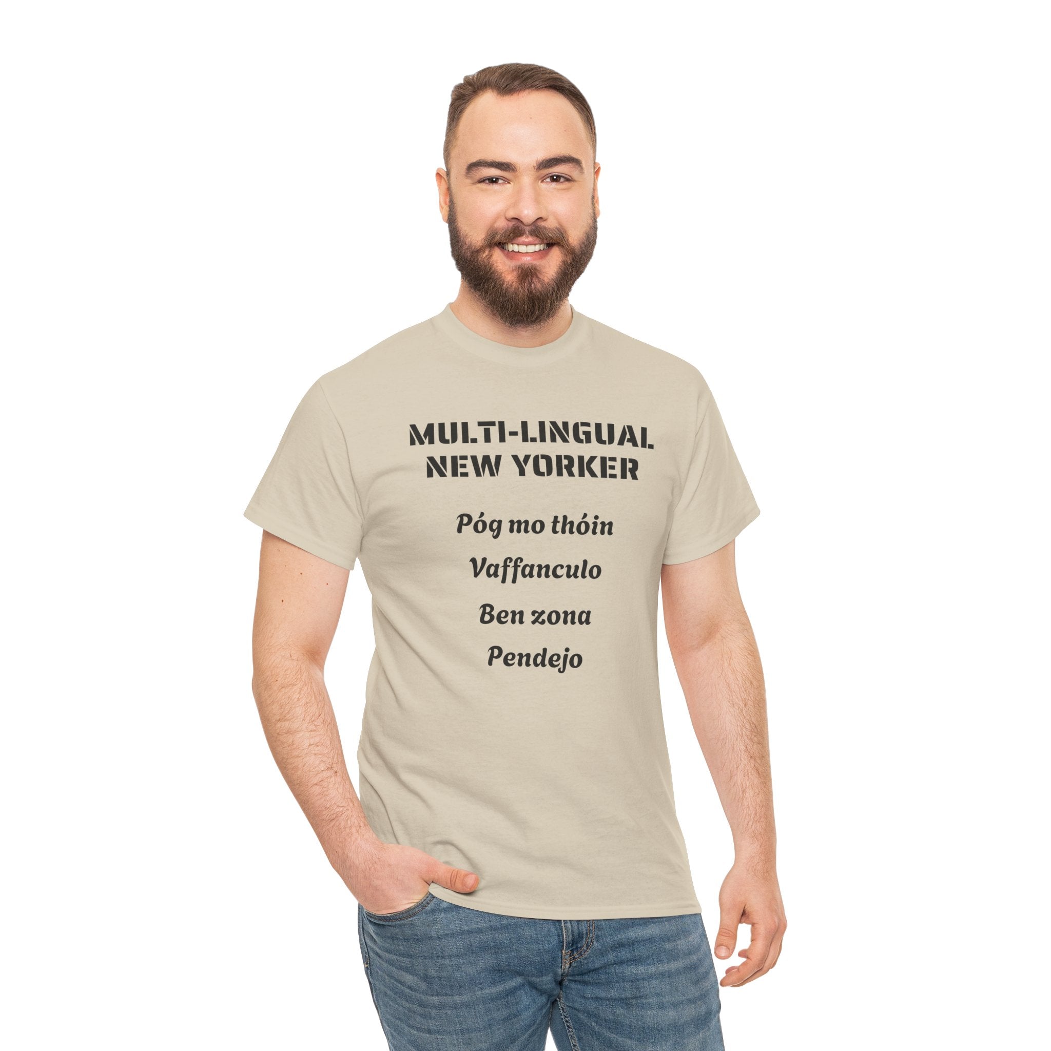Multi-lingual New Yorker T-Shirt   NYC Polygot Linguist Gag Gift Tee