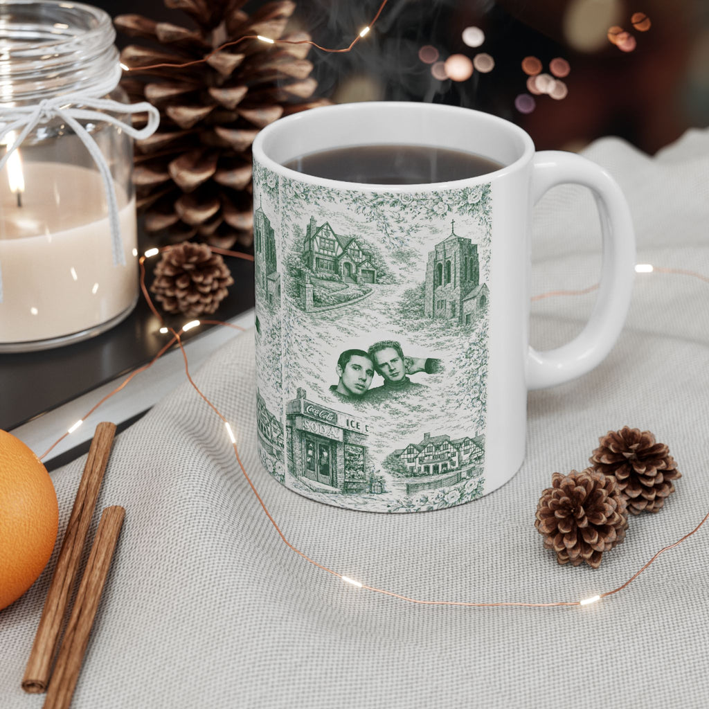 Forest Hills Green and White Toile de Jouy Mug | Queens Chinoiserie Ceramic Mug