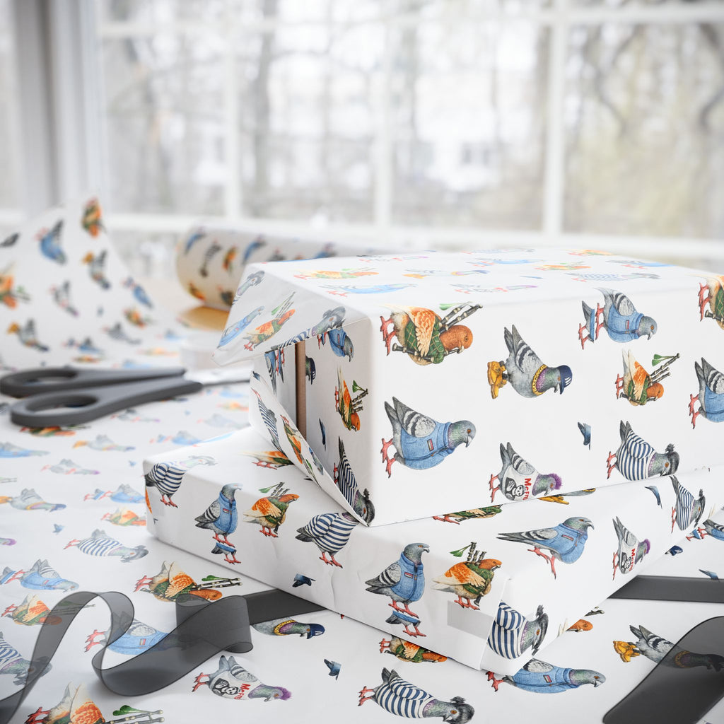 NYC Pigeons Pattern Gift Wrap Paper | Bird Lover Wrapping Paper Roll