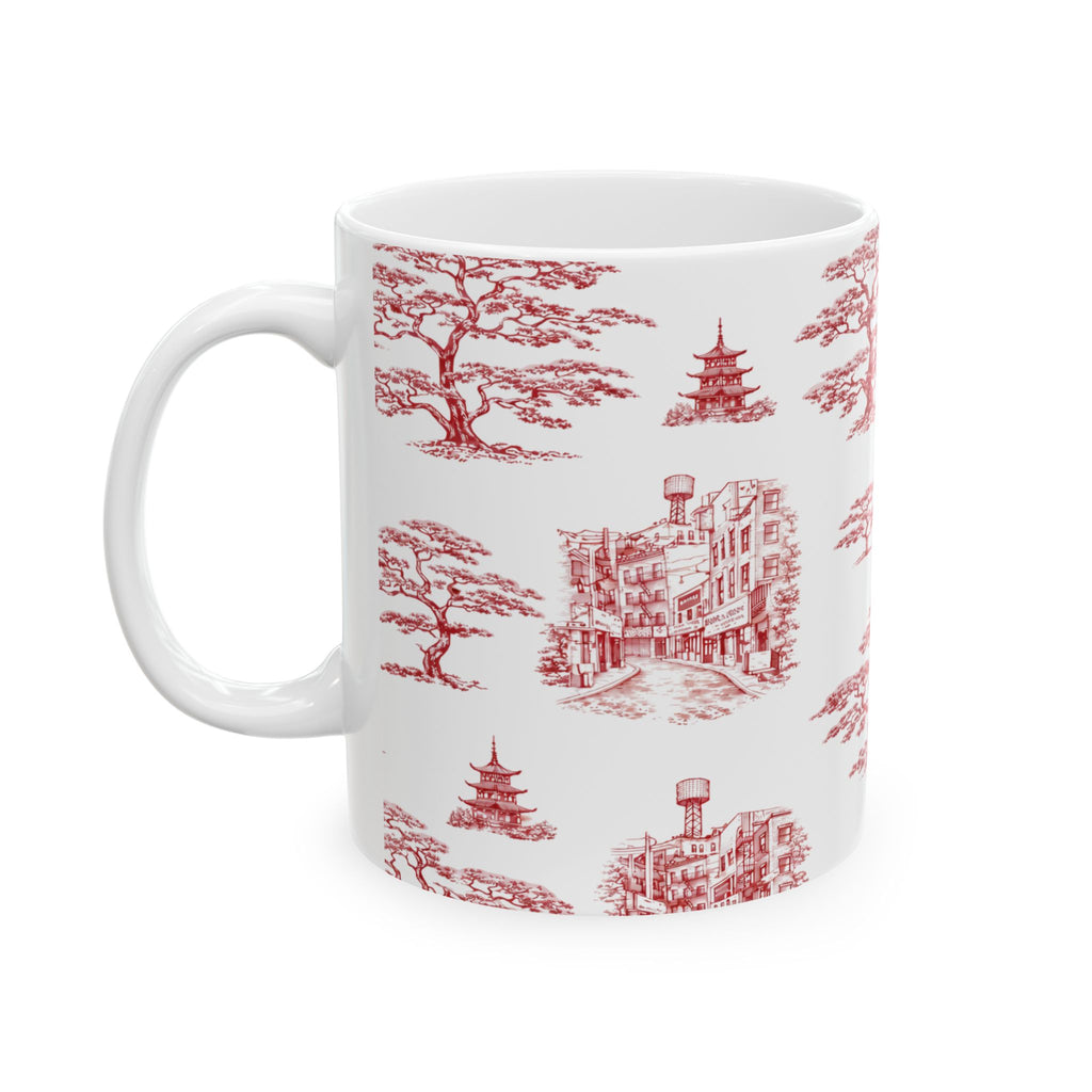 Chinatown Doyers Street Red Toile de Jouy Mug | New York City Chinoiserie Ceramic Mug 11oz