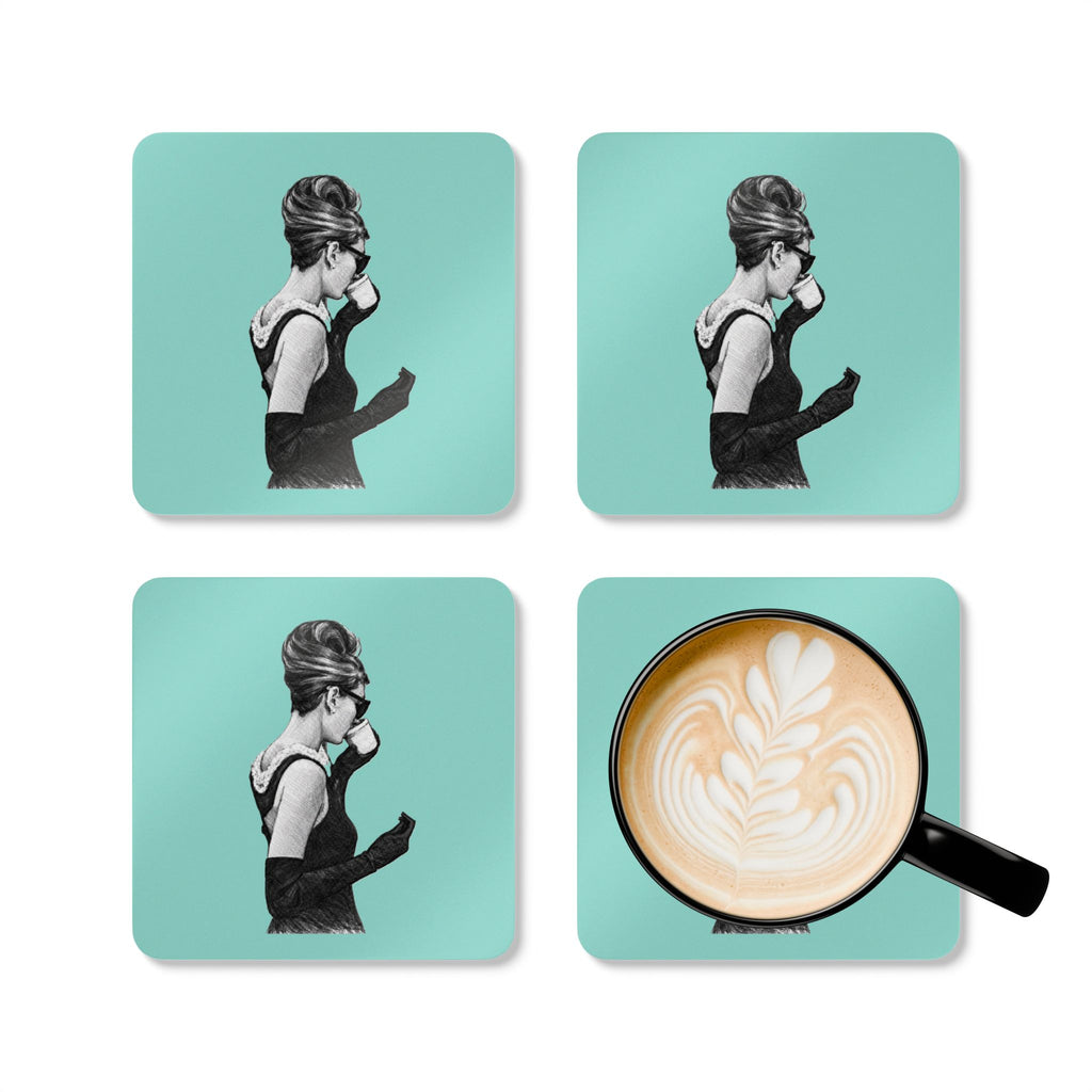 Breakfast in New York Cork Coaster Set of 4— Robin's Egg Blue Coasters