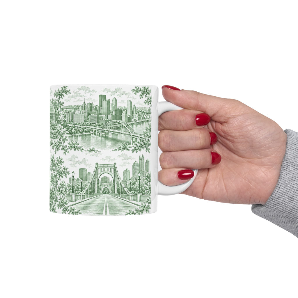 Pittsburgh Green Toile de Jouy Ceramic Mug — Pennsylvania Chinoiserie (11oz)