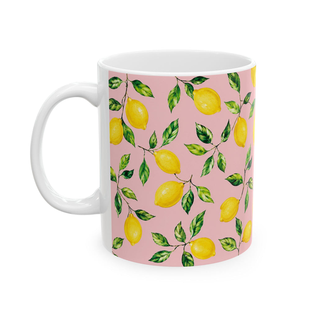 Little Italy Amalfi Pink with Lemon Mug 4— Italian Mediterranean Pattern Coffee Cup (11oz)