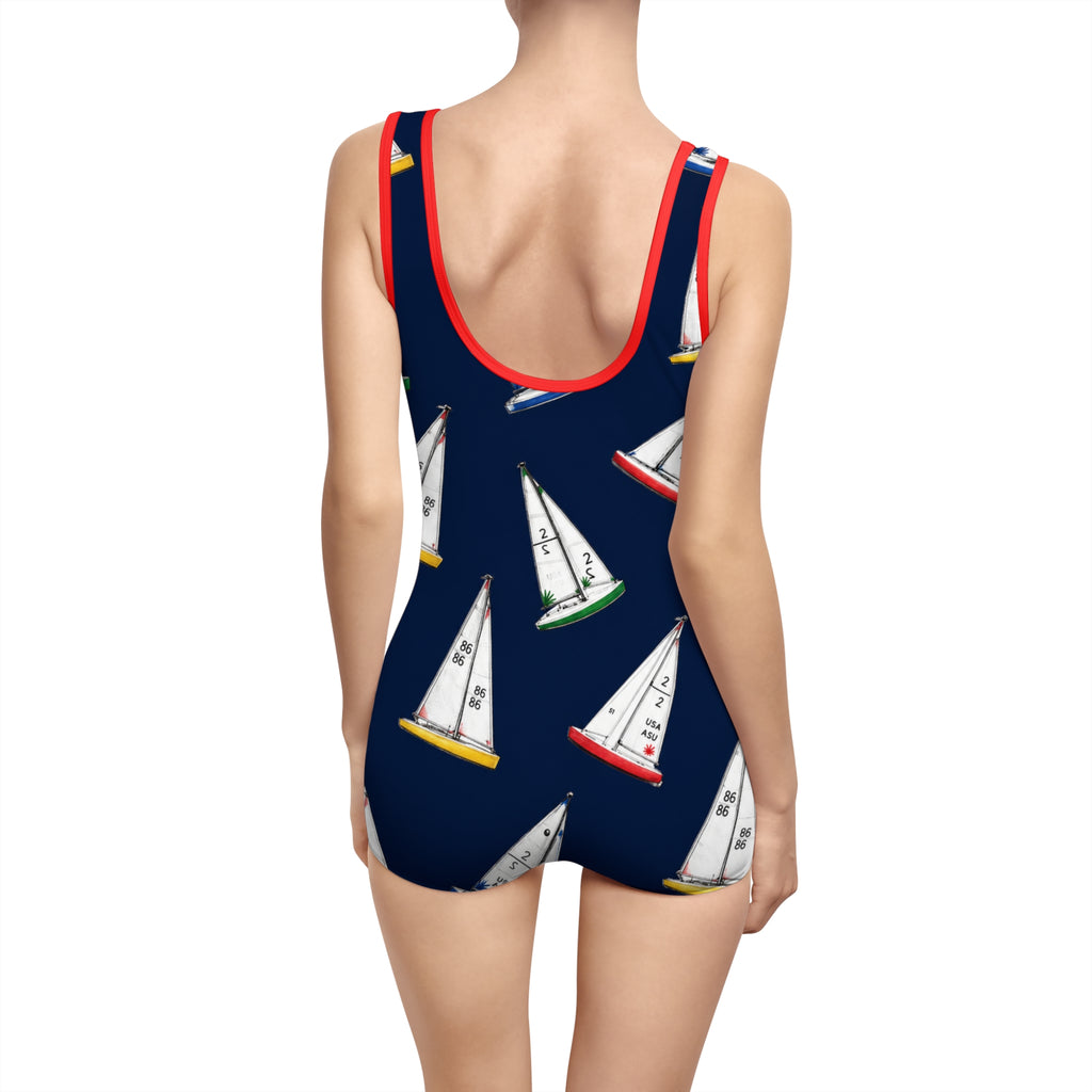 Central Park Model Sailboats One-Piece Swimsuit — Nautical Navy Women’s Swimwear