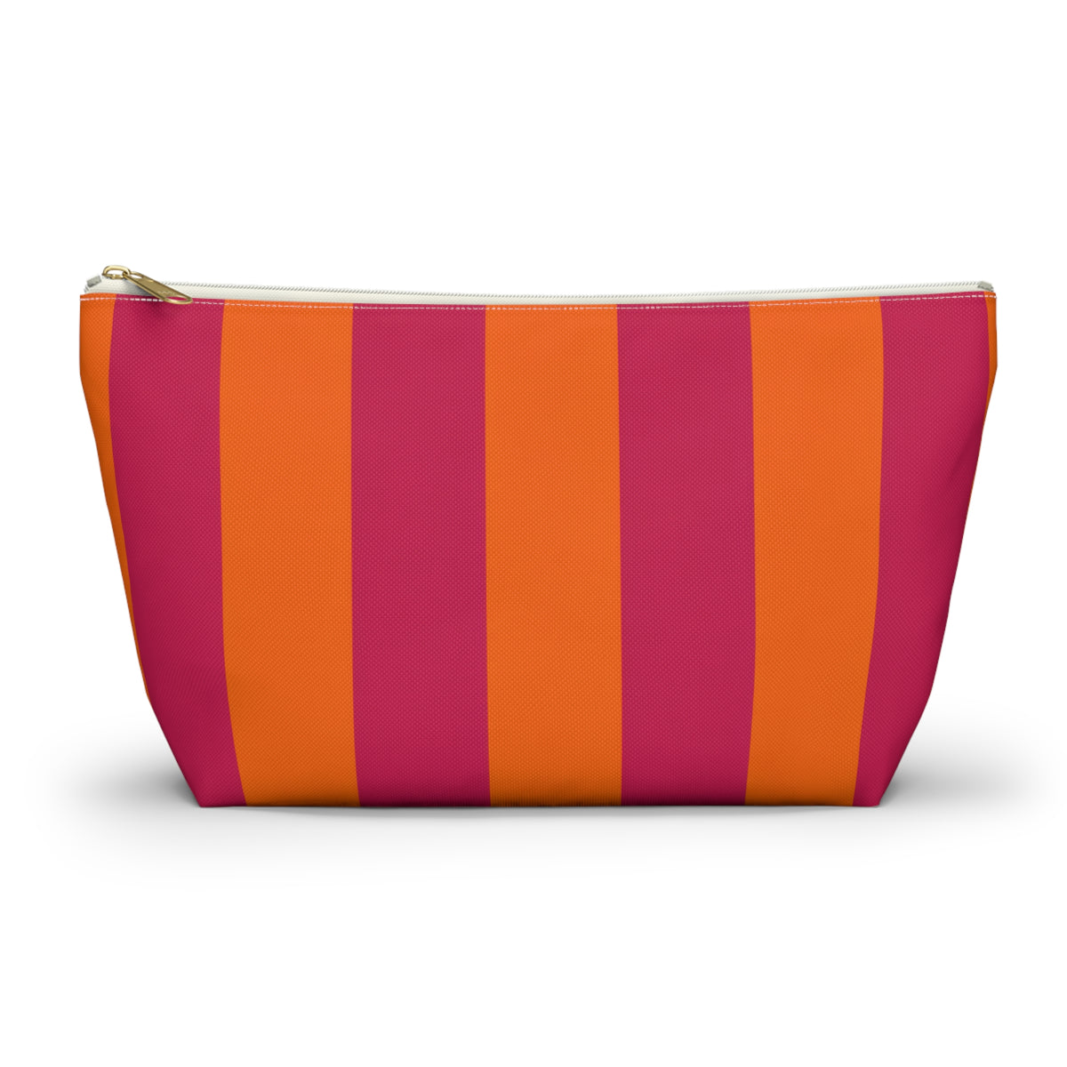 Customizable Striped Accessory Pouch — Bright Pink & Orange T-Bottom Makeup Bag