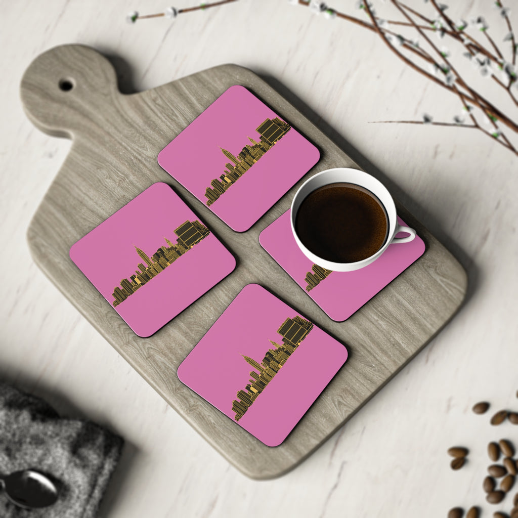 Posavasos del horizonte de Midtown Manhattan | Juego de 4 posavasos con parte trasera de corcho con el horizonte Art Déco de Nueva York