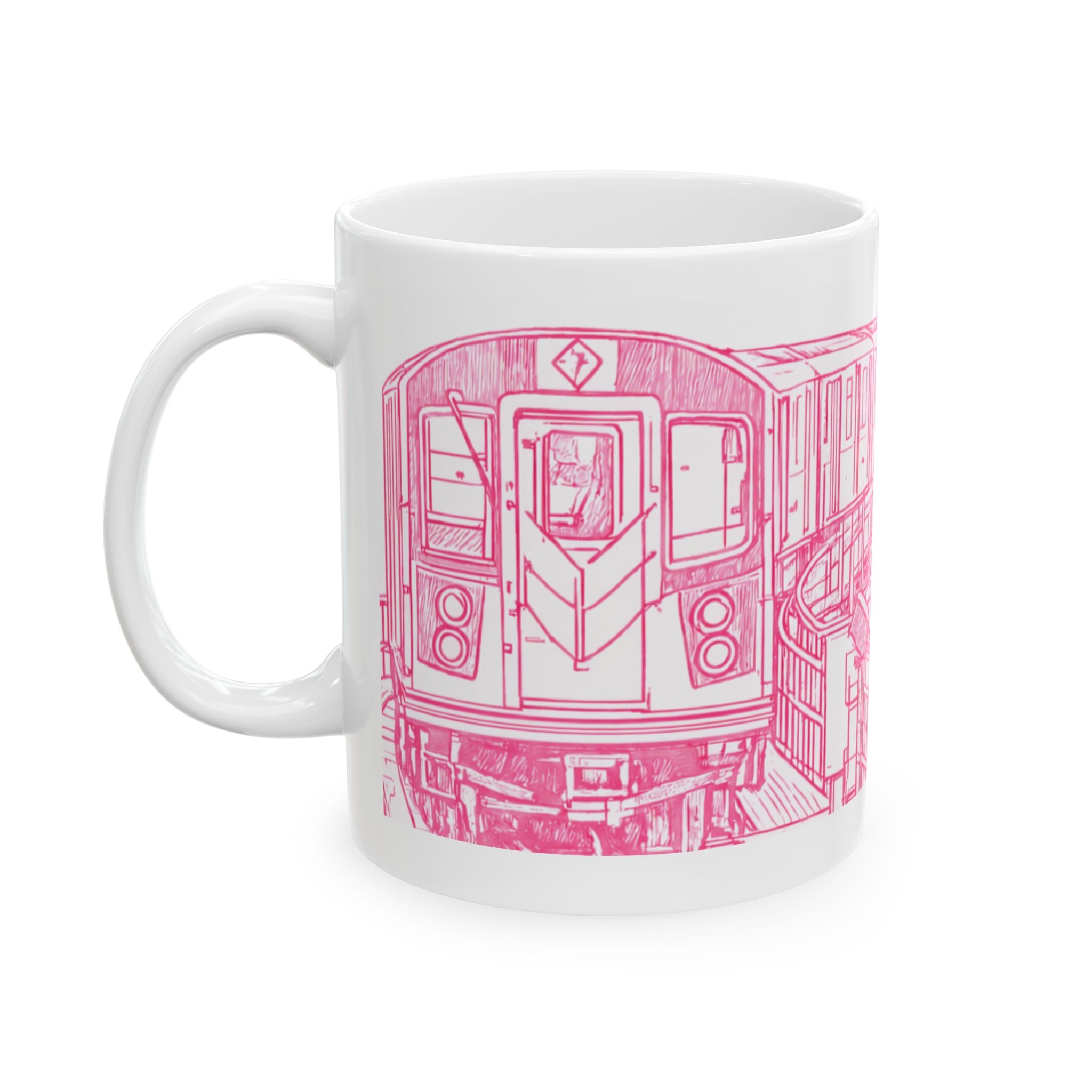 NYC Elevated Subway Pink Train Mug | Urban Transit Sketch Coffee Mug