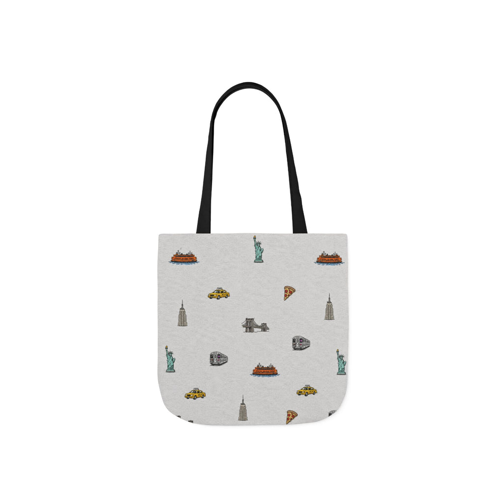 Copy of Icons of New York City Pink Canvas Tote — Statue of Liberty, Pizza & Taxi Pattern