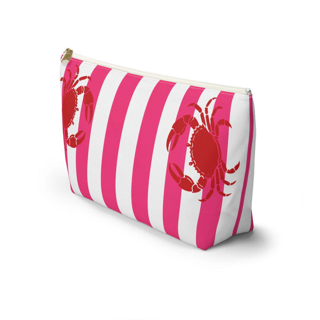 Customizable Hamptons Crab Pink and White Makeup Pouch —  T-Bottom Travel Bag
