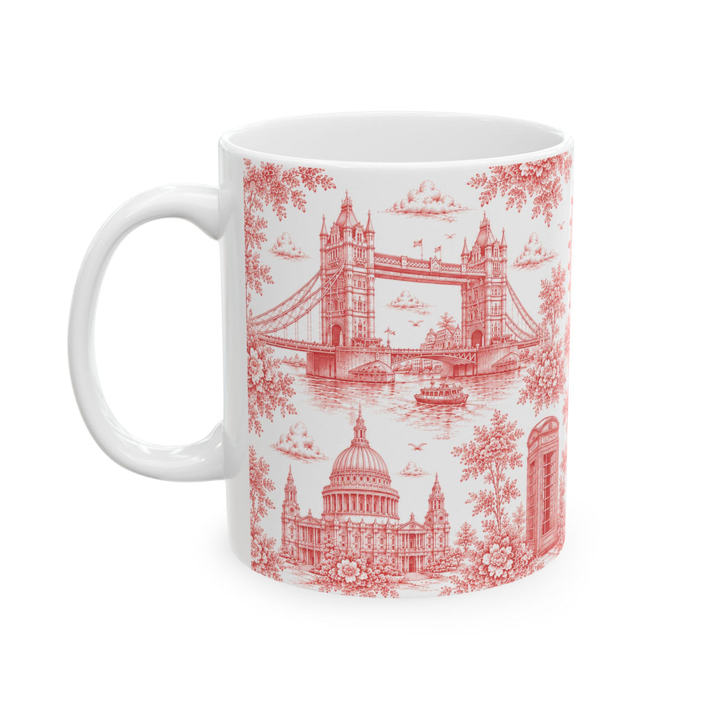 London Red Toile du Jouy Ceramic Mug – Vintage London Icons (11oz)