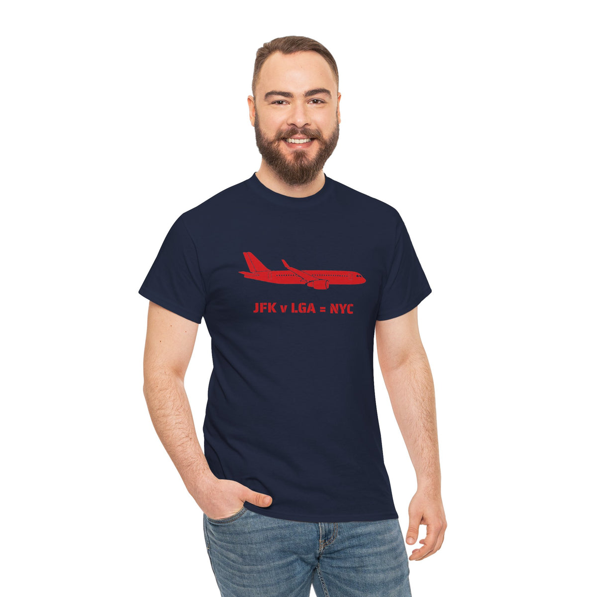 Travel Day NYC Airport Comfy Flight Tee — "JFK v LGA = NYC" Travel Math Airplane T-Shirt