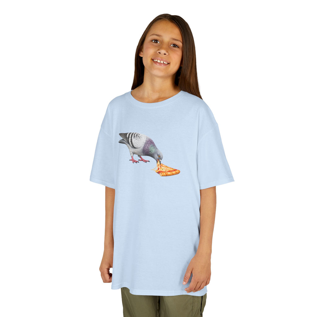 Customizable Little Italy NYC Pigeon Kid Pizza Tee —  Cute Bird Pizza Lover T-Shirt for Children