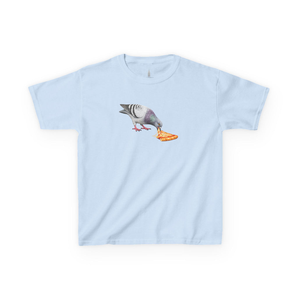 Customizable Little Italy NYC Pigeon Kid Pizza Tee —  Cute Bird Pizza Lover T-Shirt for Children