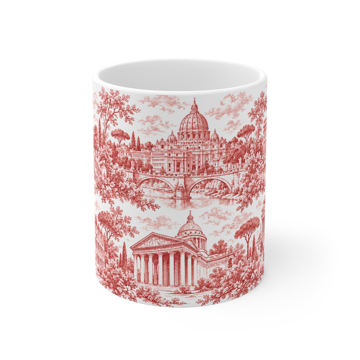 Rome Red Toile de Jouy Ceramic Mug — (11oz; Ships from Europe)