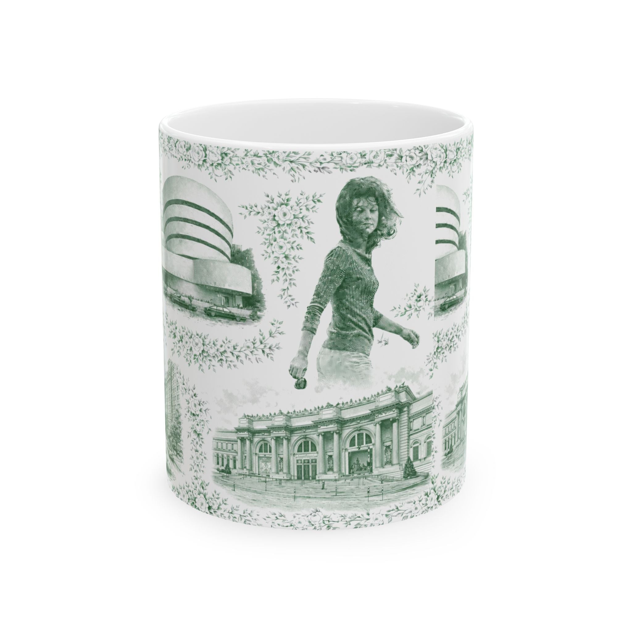 Upper East Side Green and White Toile de Jouy Mug | New York Chinoiserie Coffee Cup