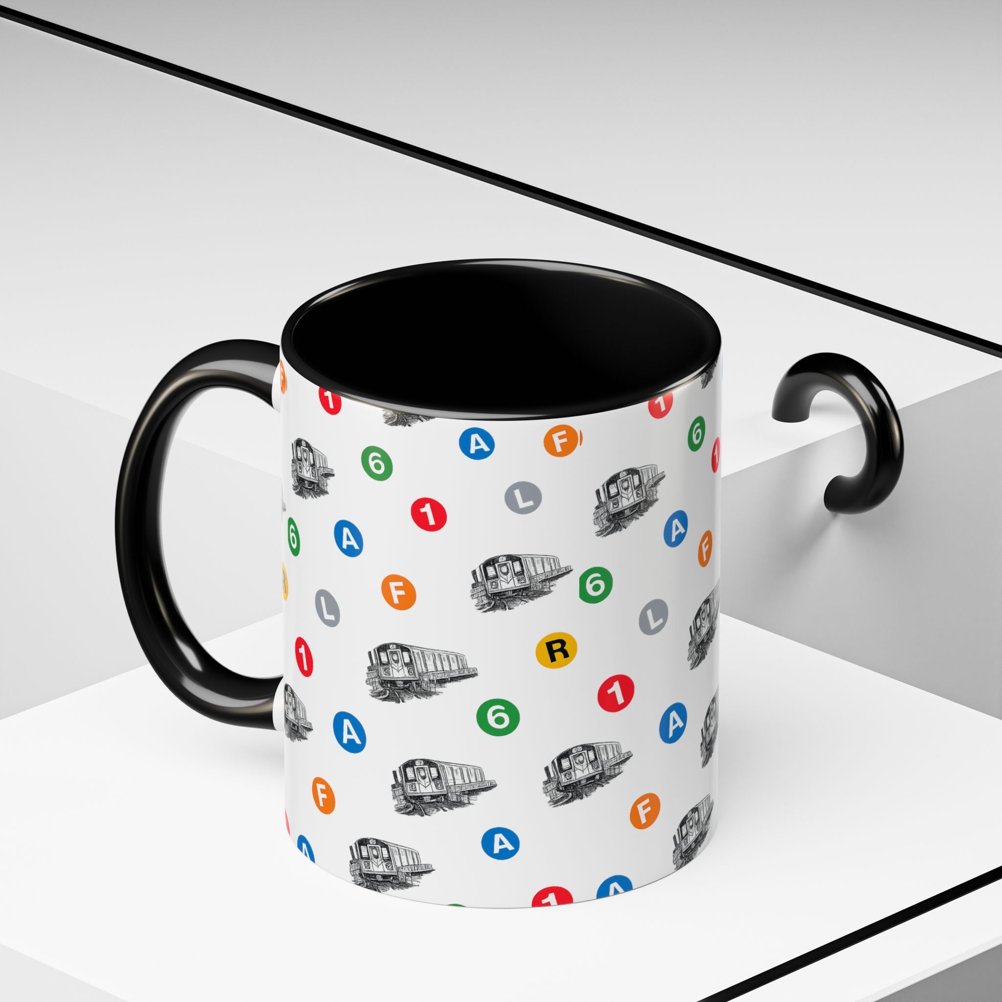 New York Subway Train Transit Icons Mug | NYC Metro Subway Pattern Accent Coffee Tea Mug 11oz