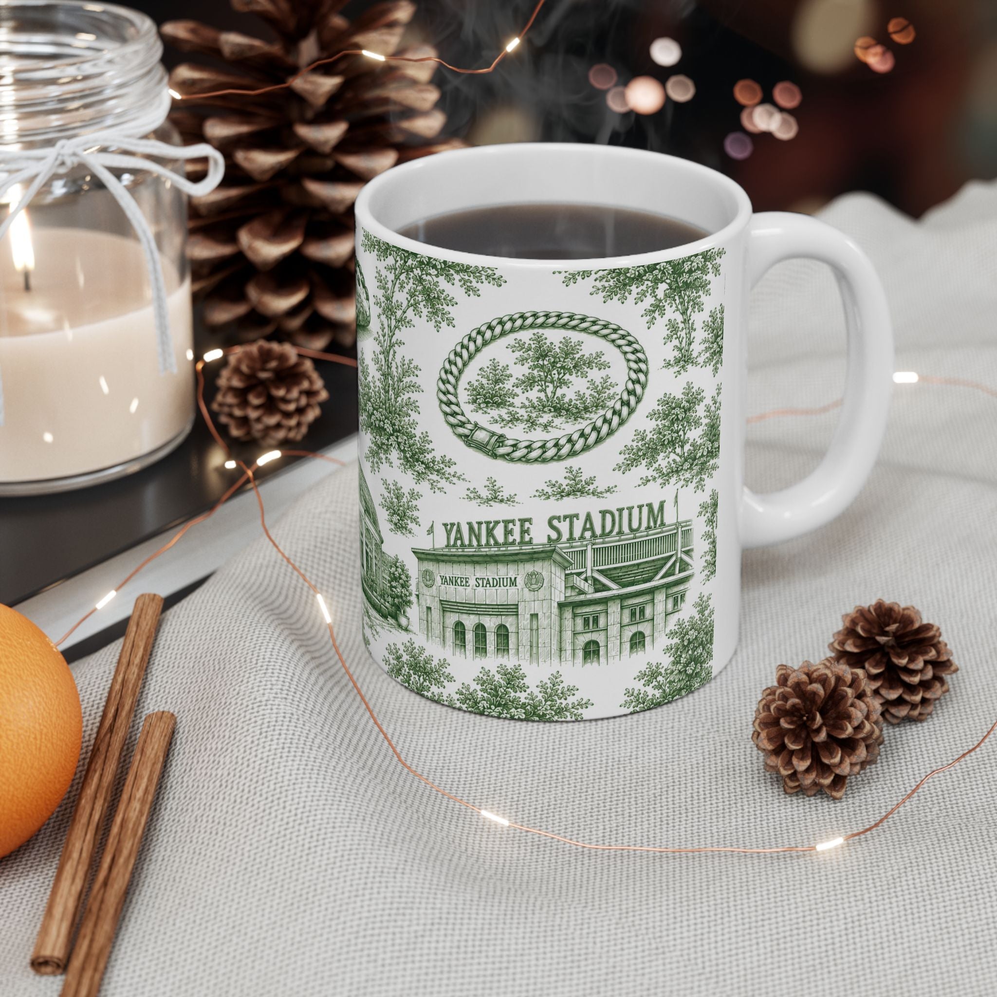 Bronx Green Toile de Jouy Mug | NYC Chinoiserie Ceramic Coffee Cup