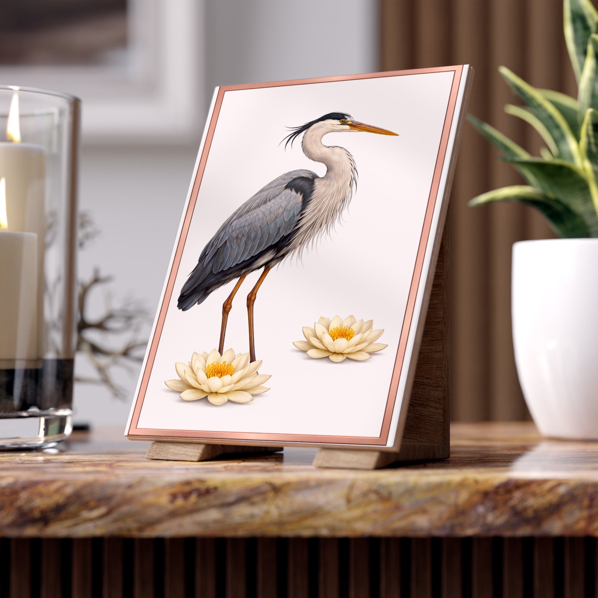 Staten Island Blue Heron Ceramic Shower Tile - Coastal Ceramic Bath Tile 6" x 8"