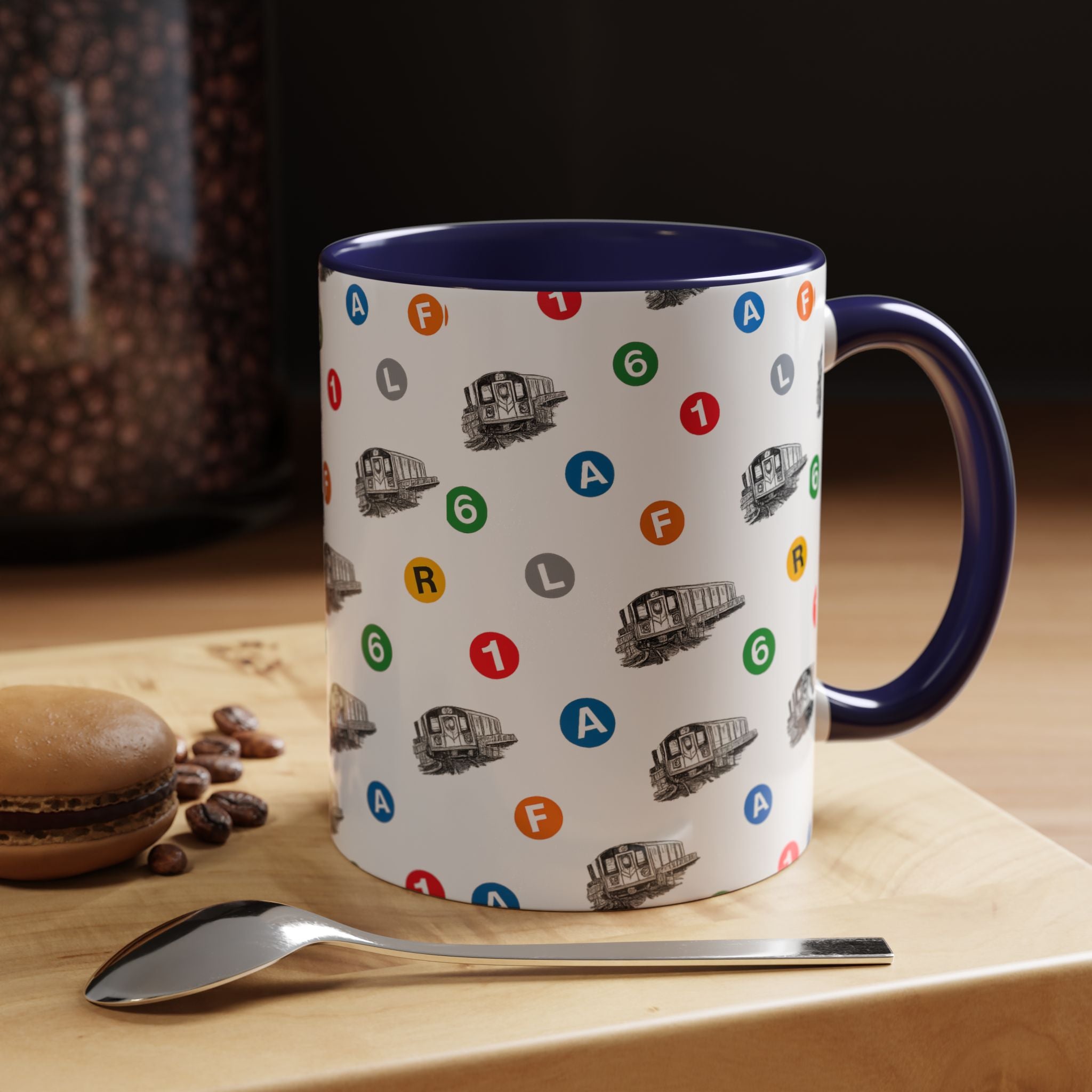New York Subway Train Transit Icons Mug | NYC Metro Subway Pattern Accent Coffee Tea Mug 11oz