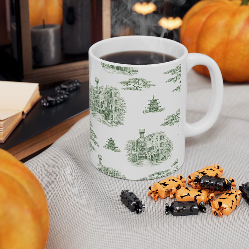 Chinatown Doyers Street Green Toile de Jouy Mug | New York City Chinoiserie Ceramic Mug 11oz