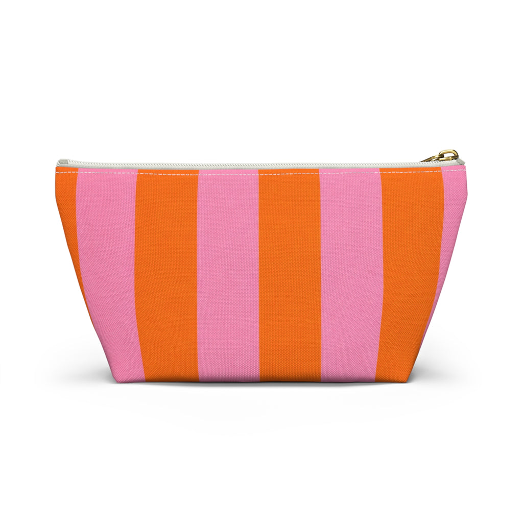 Customizable Striped Accessory Pouch — Pink & Orange T-Bottom Makeup Bag 2