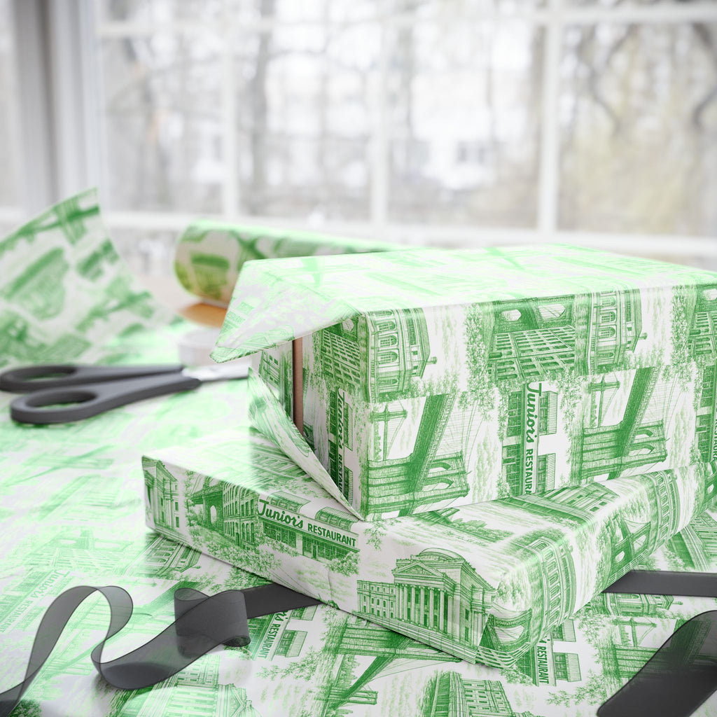 Brooklyn NYC Green Toile Gift Wrapping Papers   Chinoiserie New York City Gift Wrap Brooklyn Bridge Prospect Park Junior's DUMBO Museum