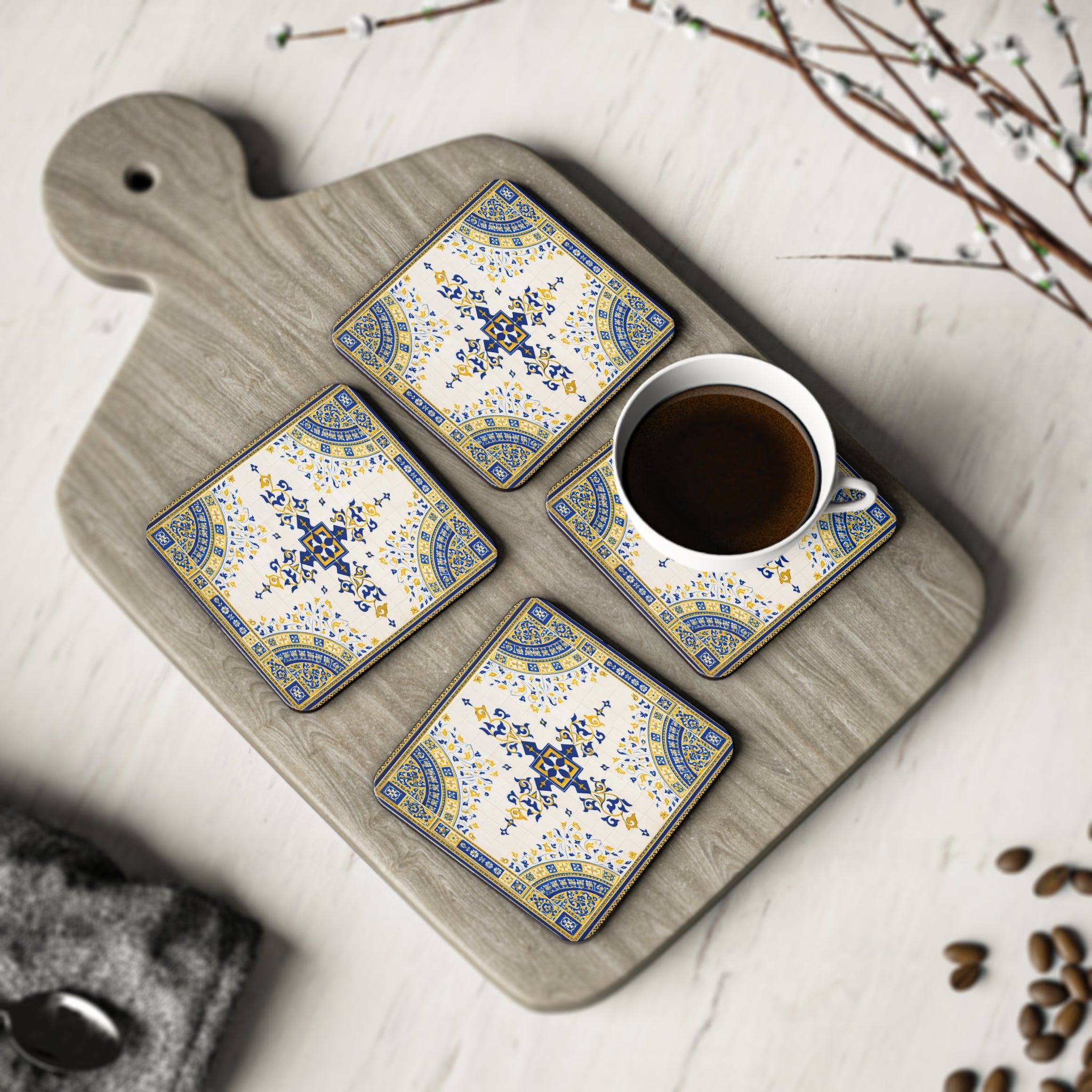 Dessous de verres en liège motif Bethesda Fountain Tile | Lot de 4 dessous de verres avec dos en liège, Arcade de Bethesda Terrace, Central Park