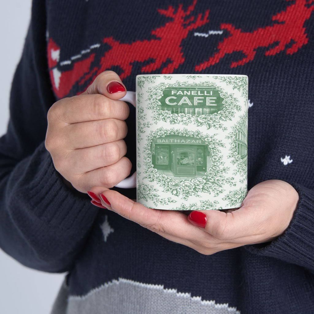 SoHo Green Toile de Jouy Mug | NYC Chinoiserie Ceramic Coffee Cup