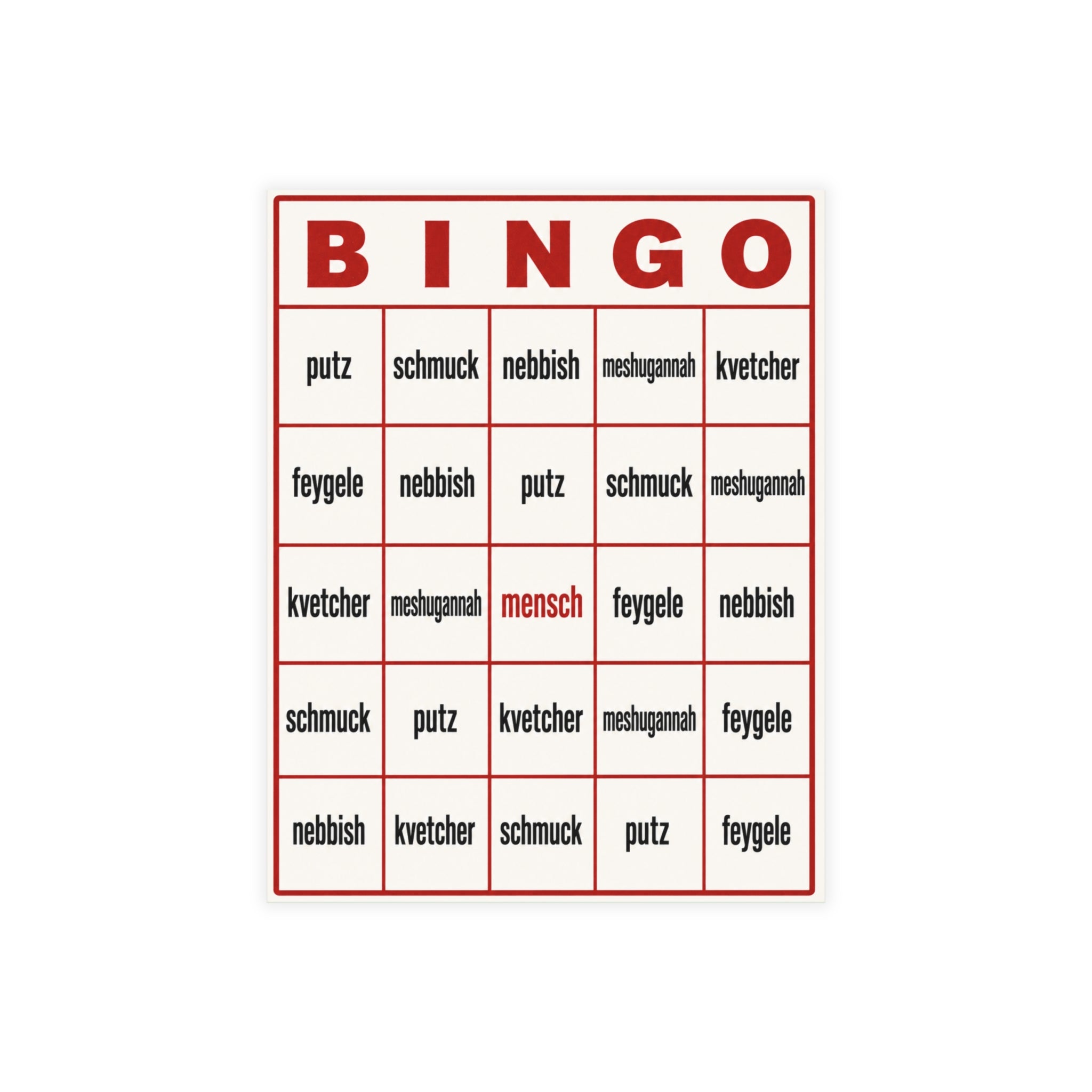 Yiddish Dating Bingo Cards