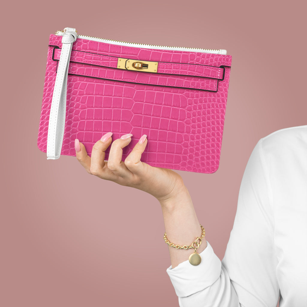 Canal Street Pink and Gold Croc Clutch Bag — Elegant Wristlet Purse for Evening & Gifts