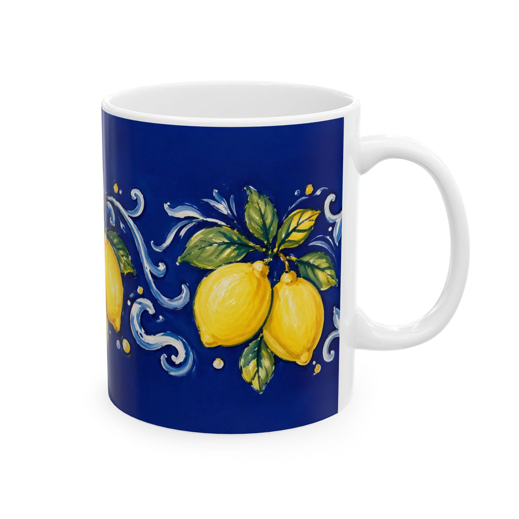 Little Italy Amalfi Blue with Lemon Mug — Italian Mediterranean Pattern Coffee Cup (11oz)