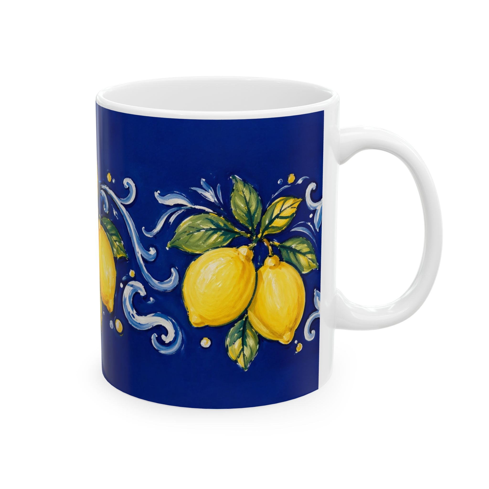 Little Italy Amalfi Blue with Lemon Mug — Italian Mediterranean Pattern Coffee Cup (11oz)
