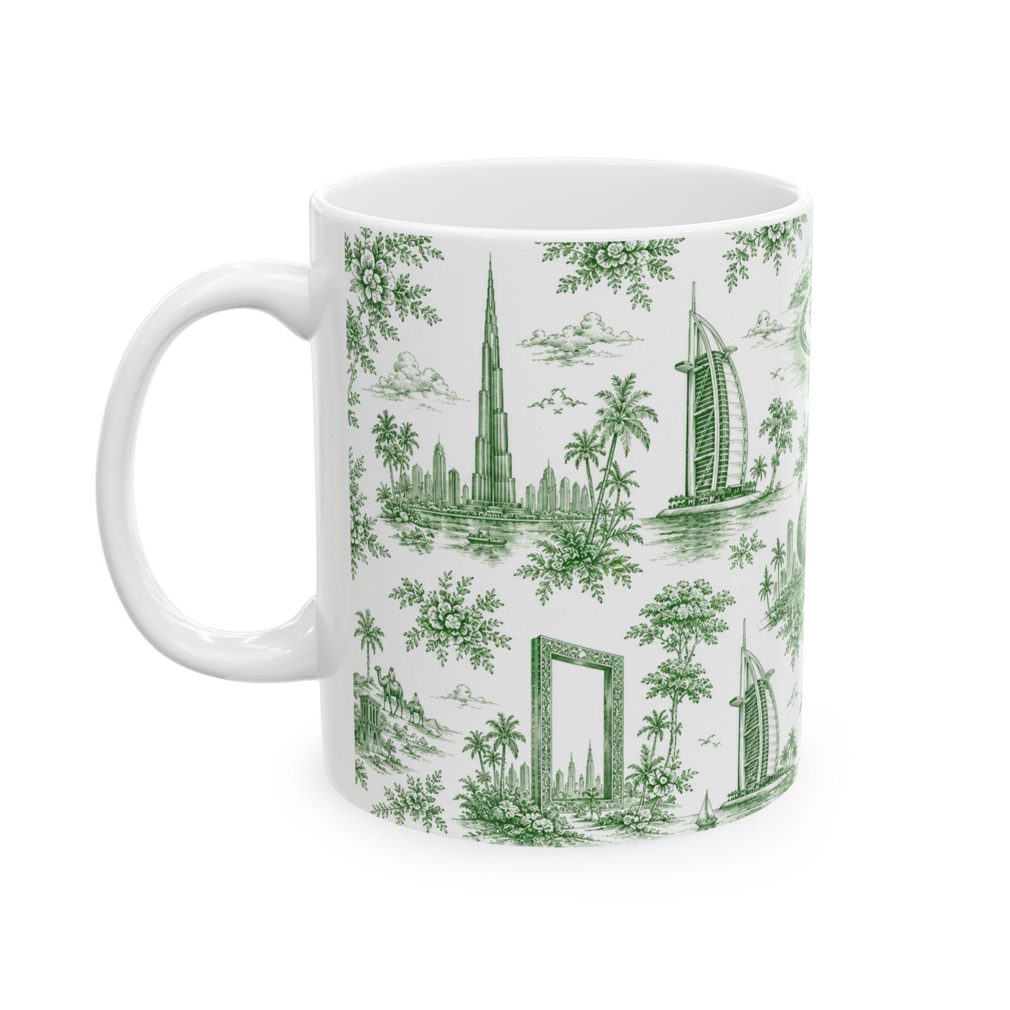 Dubai Green Toile de Jouy Ceramic Mug — Ceramic 11oz Coffee Cup