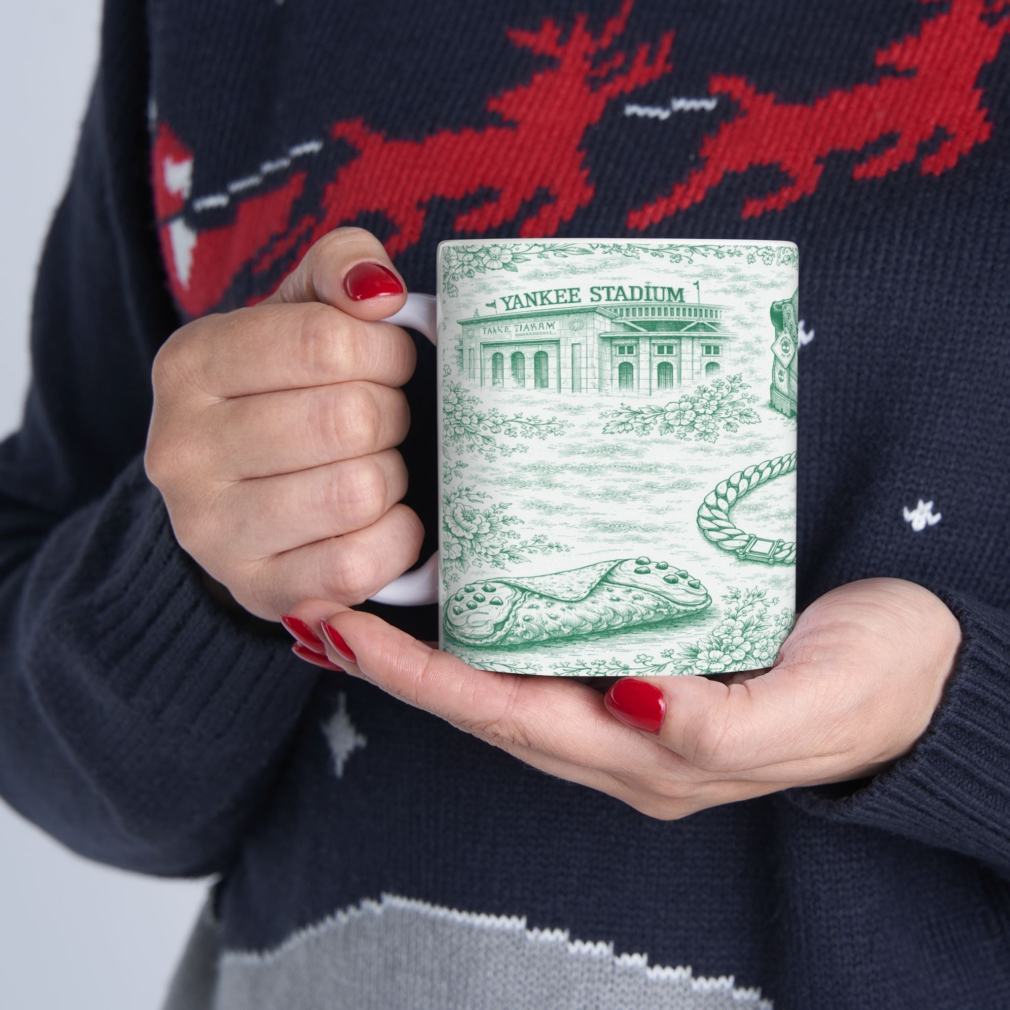 Bronx Green Toile de Jouy Mug | NYC Chinoiserie Ceramic Coffee Cup