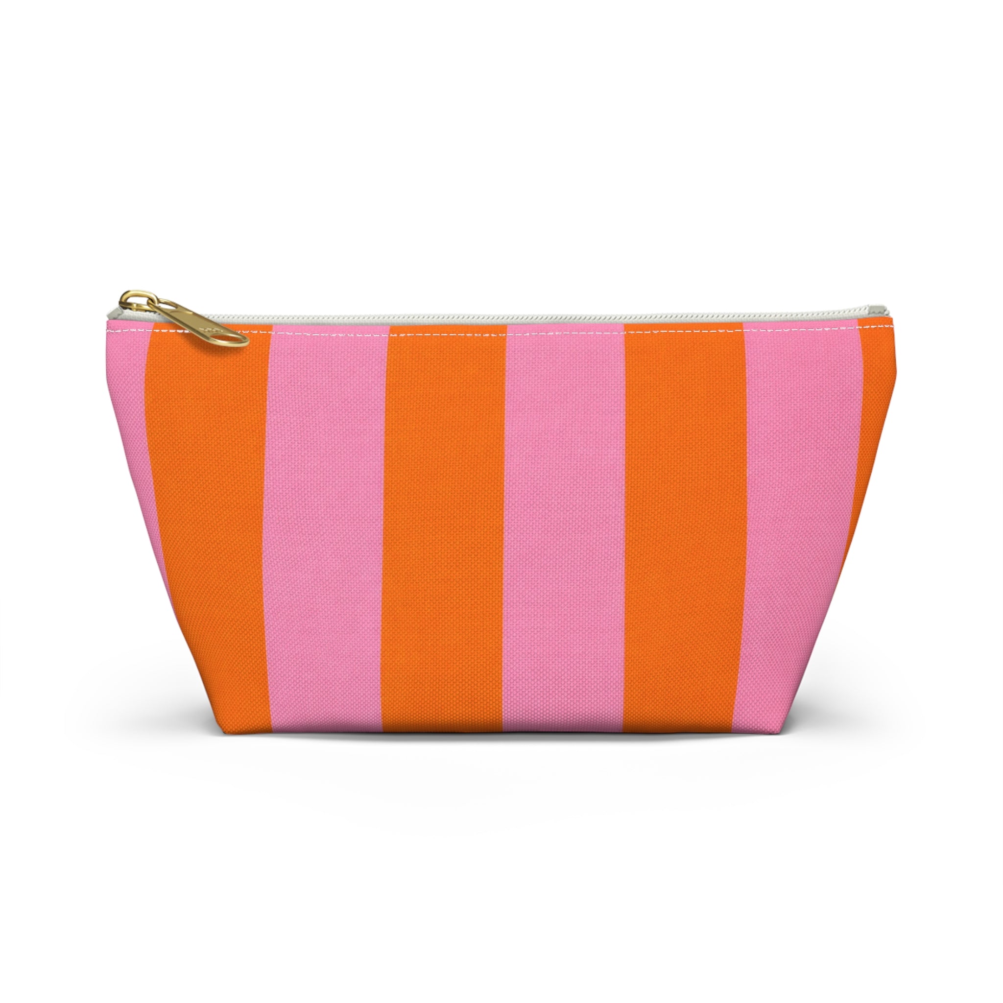 Customizable Striped Accessory Pouch — Pink & Orange T-Bottom Makeup Bag 2