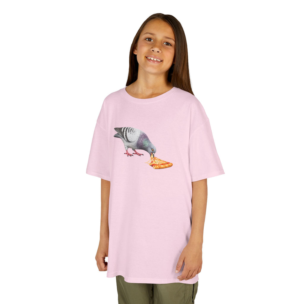 Customizable Little Italy NYC Pigeon Kid Pizza Tee —  Cute Bird Pizza Lover T-Shirt for Children