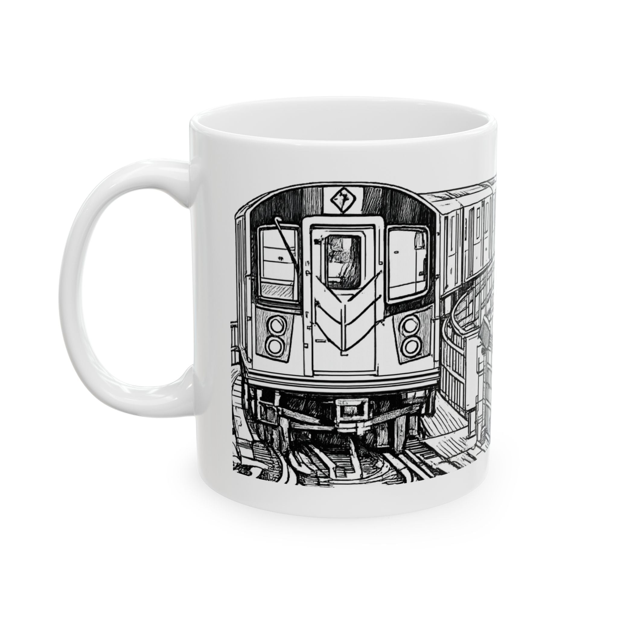 Elevated Subway Train Mug | NYC Urban Transit Sketch Coffee Mug
