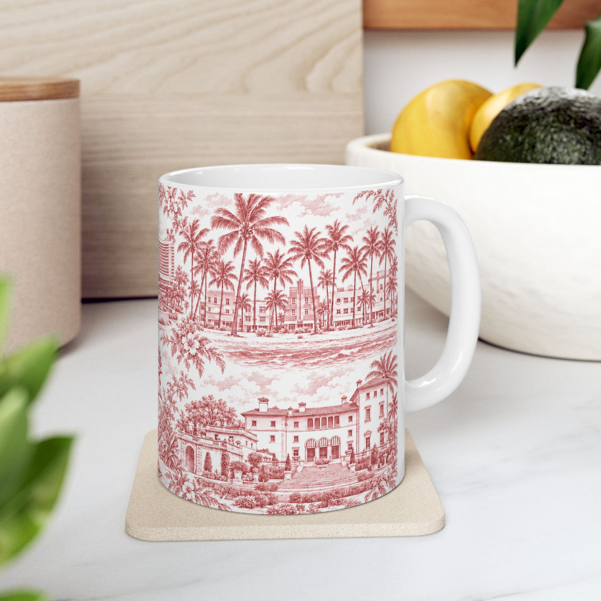 Miami Red Toile de Jouy Ceramic Mug — Florida Chinoiserie(11oz)